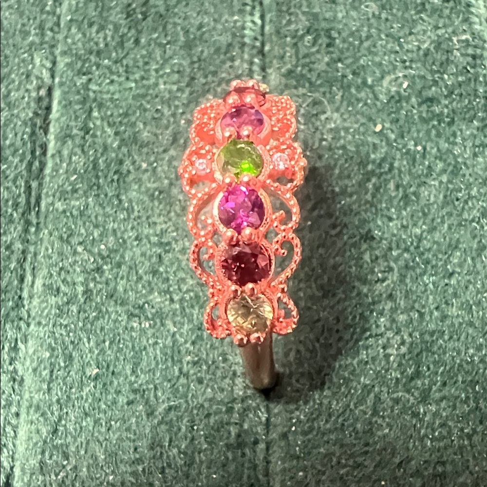 Elegant Multi-Color Tourmaline Gemstone rose gold s925 Ring size9